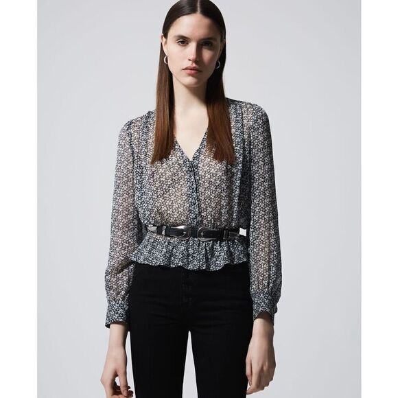 The Kooples Spring Liberty Peplum Blouse Navy Size‎ XS - Picture 1 of 12